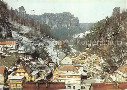 Rathen Saechsische Schweiz Teilansicht im Winter Felsen Elbsandsteingebirge Kat. Rathen Sachsen