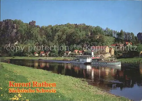 Rathen Saechsische Schweiz Elbe Raddampfer Felsen Elbsandsteingebirge Kat. Rathen Sachsen