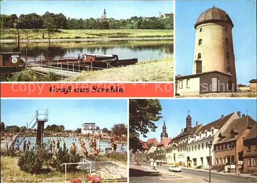 Strehla Partie an der Elbe Jugendherberge Freibad Markt Kat. Strehla