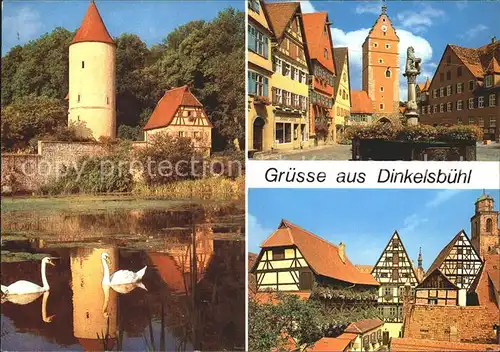 Dinkelsbuehl Schwanenteich Turm Marktplatz Brunnen Altstadt Fachwerkhaeuser Kat. Dinkelsbuehl