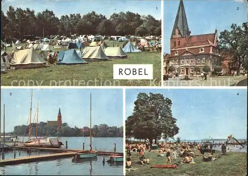 Roebel Mueritz Zeltplatz Rathaus Bootshafen Kirche Badeanstalt Kat. Roebel Mueritz