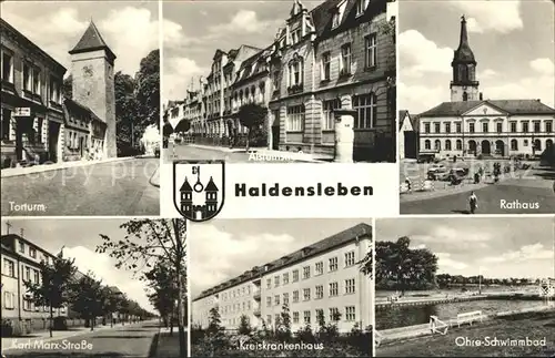Haldensleben Rathaus Ohre Schwimmbad Torturm Karl Marx Strasse  Kat. Haldensleben