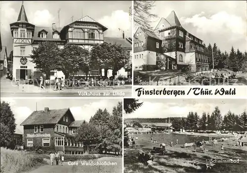 Finsterbergen Volkshaus zur Linde Spiessberghaus Schwimmbad Cafe Waldschlosschen  Kat. Finsterbergen Thueringer Wald