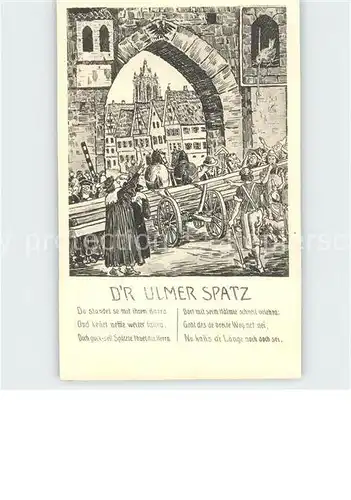 Ulm Donau Ulmer Spatz Zeichnung mit Gedicht Kat. Ulm