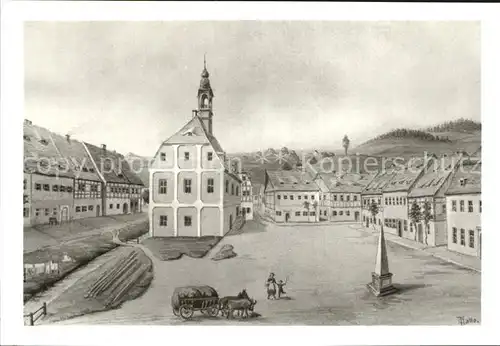 Sebnitz Heimatmuseum Sebnitzer Marktplatz um 1830 Aquarell Kat. Sebnitz