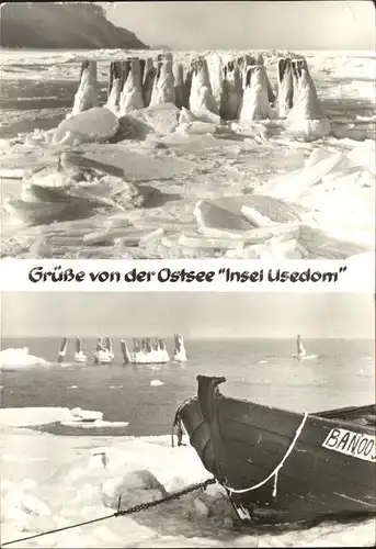 Usedom Eisschollen in der Ostsee Boot am Strand Kat. Usedom