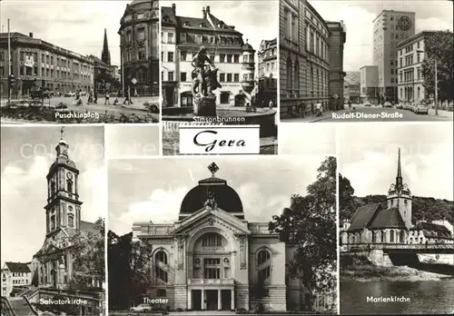 Gera Puschkinplatz Simsonbrunnen Theater Salvatorkirche Marienkirche Kat. Gera