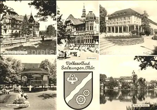 Bad Salzungen Volkssolbad Gradierwerk Kurhaus Burgsee Charlottenhall Musikpavillon Kat. Bad Salzungen