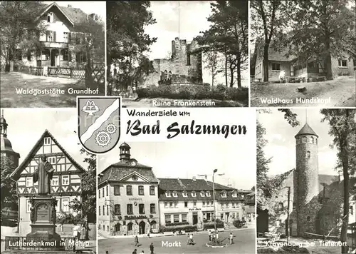 Bad Salzungen Ruine Frankenstein Waldgaststaette Waldhaus Hundskopf Lutherdenkmal in Moehra Markt Krayenburg Kat. Bad Salzungen