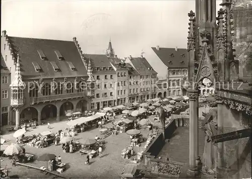 Freiburg Breisgau Blick vom Muenster auf Marktplatz Rathaus Kat. Freiburg im Breisgau