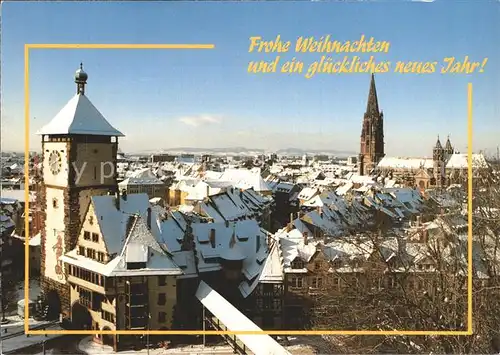 Freiburg Breisgau Schwabentor und Muenster schneebedeckt Kat. Freiburg im Breisgau