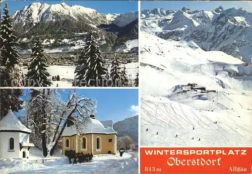 Oberstdorf Skigebiet mit Kirche Kat. Oberstdorf