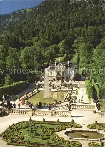 Schloss Linderhof Fliegeraufnahme mit Garten Kat. Oberammergau