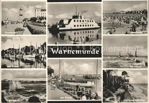 Warnemuende Ostseebad Strand Westmole Strom Faehrschiff Promenade  Kat. Rostock