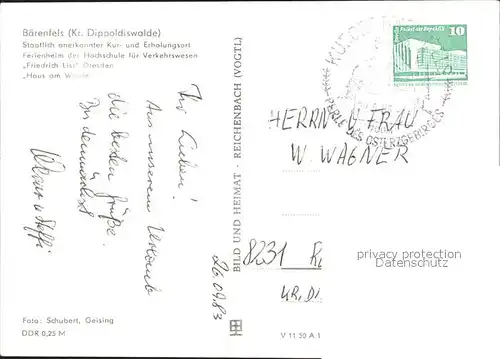 Baerenfels Erzgebirge Ferienheim Friedrich List Haus am Walde  Kat. Altenberg