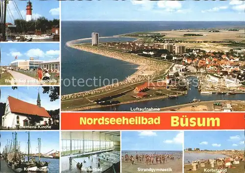 Buesum Nordseebad Fliegeraufnahme Leuchtturm St. Clemens Kirche  Kat. Buesum