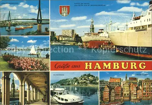 Hamburg Koehlbrandbruecke Hafen St. Michaeliskirche Blankensee Nicolaifleet  Kat. Hamburg