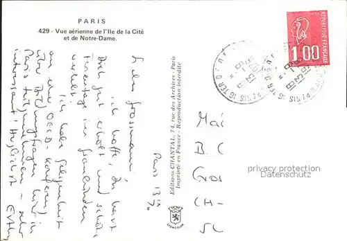 Paris Fliegeraufnahme Notre Dame  Kat. Paris