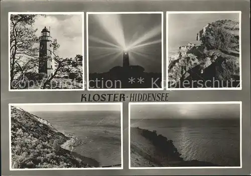 Kloster Hiddensee Leuchtturm bei Nach Felsen Steilkueste Sonnenuntergang Kat. Insel Hiddensee