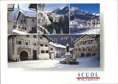 Scuol GR Dorfplatz Museum Dorfgasse Kirche mit Inn Engadinerhaus mit Pisoc Kat. Scuol