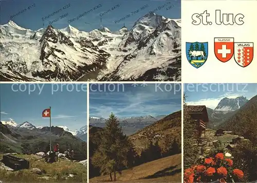 Saint Luc Alpenpanorama Bergwanderer Total Dorfmotiv Kat. Saint Luc