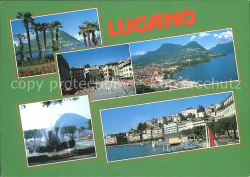 Lugano TI Palmen Innenstadt Panorama Fontaene Quai / Lugano /Bz. Lugano City