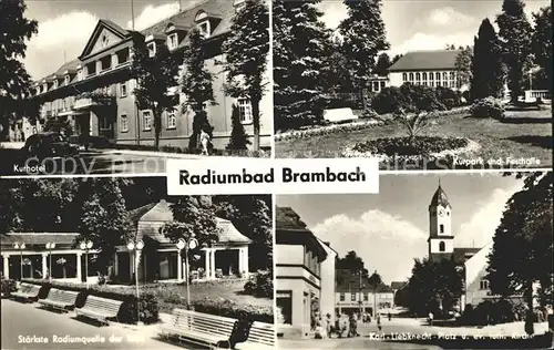 Bad Brambach Kurhotel Kurpark Festhalle Karl Liebknecht Platz Kirche Radiumquelle Kat. Bad Brambach