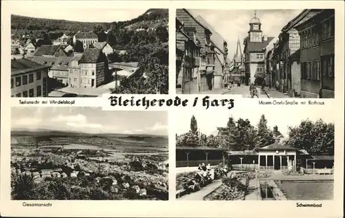 Bleicherode Teilansicht mit Windelskopf Maxim Gorki Strasse Rathaus Schwimmbad Kat. Bleicherode