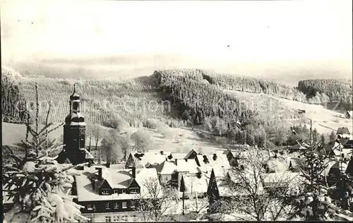 Geising Erzgebirge Ortsansicht mit Kirche im Winter Kat. Geising Osterzgebirge