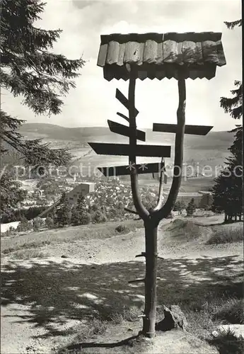 Oberwiesenthal Erzgebirge Sprungschanze FDGB Ferienheim Wegweiser Kat. Oberwiesenthal