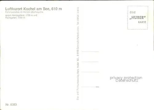 Kochel See Ortspartie an der Kirche gegen Herzogstand Heimgarten Bayerische Voralpen Huber Karte Nr 8383 Kat. Kochel a.See