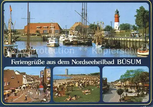 Buesum Nordseebad Hafen Fischkutter Leuchtturm Fussgaengerzone Strand Strassenpartie Kat. Buesum
