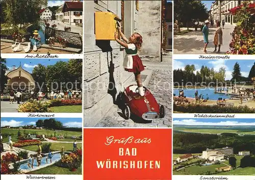 Bad Woerishofen Muehlbach Kurkonzert Wassertreten Maedchen Briefkasten Kneippstrasse Waldschwimmbad Sanatorium Kat. Bad Woerishofen