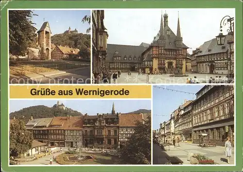 Wernigerode Harz Stadtmauer Rathaus Nicolaiplatz Fussgaengerzone Breite Strasse Kat. Wernigerode