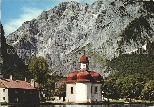St Bartholomae Wallfahrtskirche mit Watzmann Ostwand Berchtesgadener Alpen Kat. Schoenau a.Koenigssee