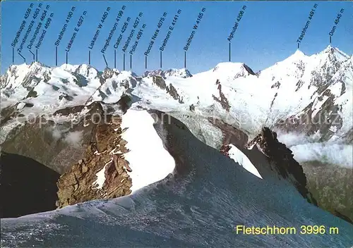 Fletschhorn Monte Rosa Mischabelgruppe Gebirgspanorama Kat. Fletschhorn