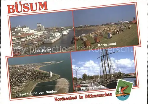 Buesum Nordseebad Alter Hafen Korbstrand Fischereihafen Segelboot Luftaufnahme Kat. Buesum