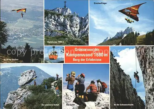 Aschau Chiemgau Kampenwand Gipfelkreuz Drachenflieger Bergsteiger Schneeschlucht Steinerne Schuh Bayerische Alpen Kat. Aschau i.Chiemgau