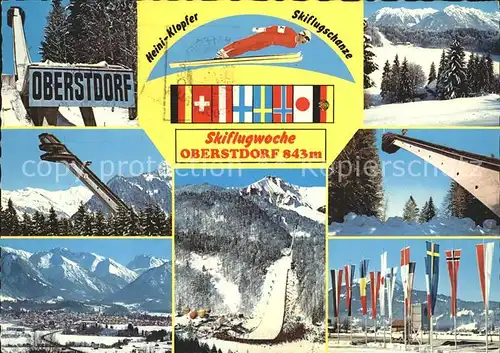 Oberstdorf Skiflugwoche Heini Klopfer Skiflugschanze Wintersportplatz Nationalflaggen Kat. Oberstdorf