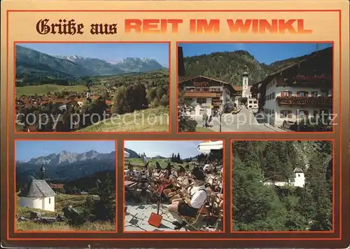 Reit Winkl Panorama Alpen Dorfeinfahrt Winklmoosalm Musikkapelle Kriegerkapelle Kat. Reit im Winkl