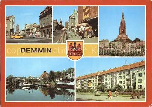 Demmin Mecklenburg Vorpommern Clara Zetkin Str Kaufhaus Magnet Markt und Bartholomaeuskirche Hafenpartie Rud Breitscheid Str Kat. Demmin