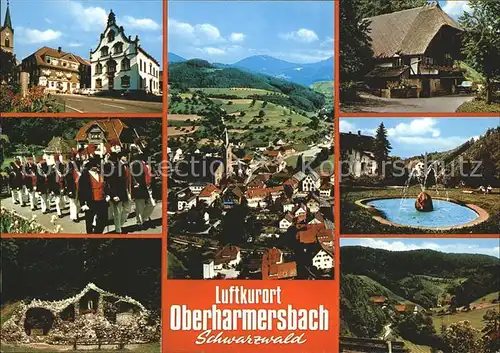 Oberharmersbach Rathaus Kirche Parade Totalansicht Schwarzwaldhaus Springbrunnen Panorama Kat. Oberharmersbach