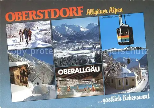 Oberstdorf Skilaeufer Totalansicht Nebelhornbahn Hallenbad Kirche Kat. Oberstdorf