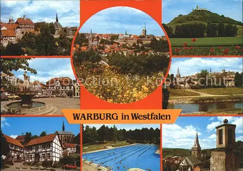 Warburg Westfalen Teilansicht Stadtblick Schloss Brunnen Kirche Schwimmbad Denkmal Kat. Warburg