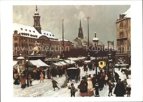 Dresden Striezelmarkt auf dem Neustaedter Markt um 1900 oelgemaelde Kat. Dresden Elbe
