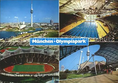 Muenchen Olympiagelaende Stadion Schwimmhalle Zeltdach Olympiaturm Kat. Muenchen