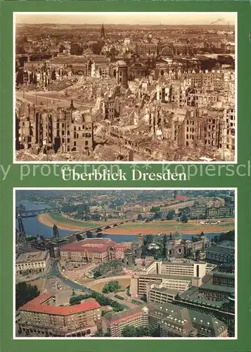 Dresden 1949 und heute Blick vom Rathausturm mit Neumarkt und Frauenkirche Kat. Dresden Elbe