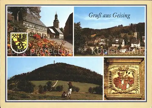 Geising Erzgebirge Hauptstr Teilansicht Geisingberg Wappen an der Pfarrkirche Kat. Geising Osterzgebirge