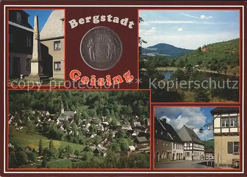 Geising Erzgebirge Postmeilensaeule Freibad mit Geisingberg Ortszentrum Rathaus Kat. Geising Osterzgebirge