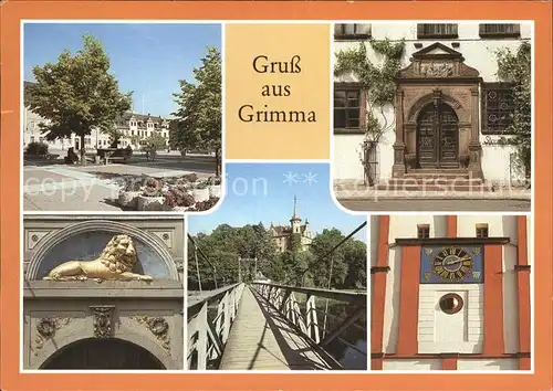 Grimma Standesamt Portal am Markt Gattersburg mit Haengebruecke Uhr am Rathaus Kat. Grimma